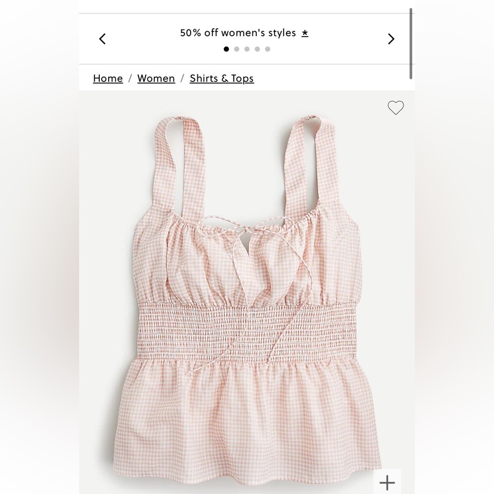 J crew smocked gingham milkmaid top